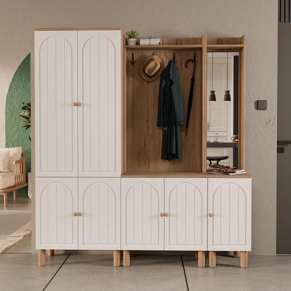 SET 5084-5072-5088 RAPSODY SAĞ AYNALI 7 KAPAKLI (MEMBRAN) 9 ASKILI BOHEM PORTMANTO SEPET-BEYAZ - 3