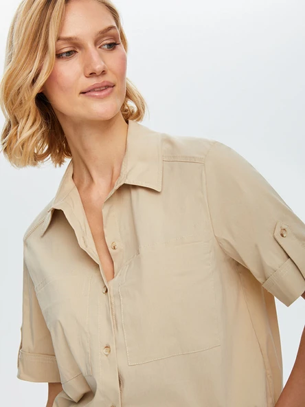 Faik Sönmez Kadın Kısa Kollu Stretch Poplin Gömlek U68358 - 2