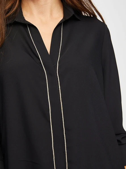 Faik Sönmez Kadın Zincir Şerit Detaylı Şık Gömlek 25YUS25GML014 - 5