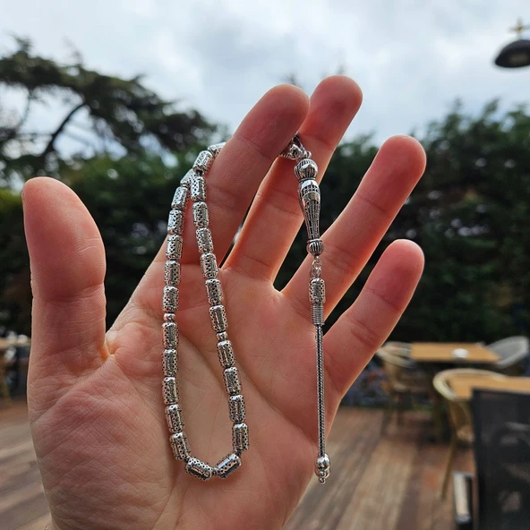 925 Ayar Gümüş  Kapsül Kesim Tesbih Model 4 - Resim 2