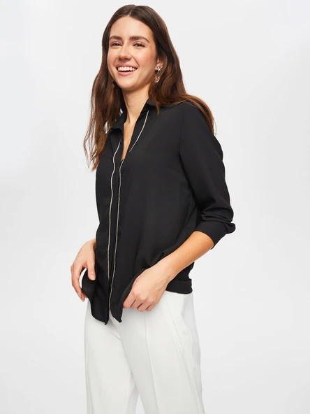 Faik Sönmez Kadın Zincir Şerit Detaylı Şık Gömlek 25YUS25GML014 - 12