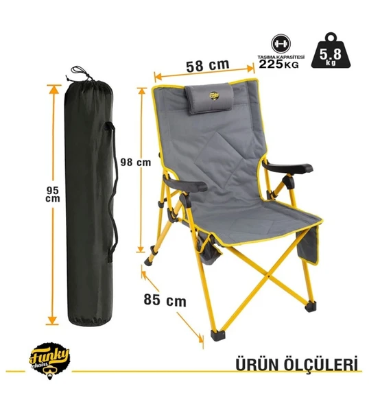 Comfort 3 Kademeli Katlanabilir Kamp Sandalyesi-Sarı - 6