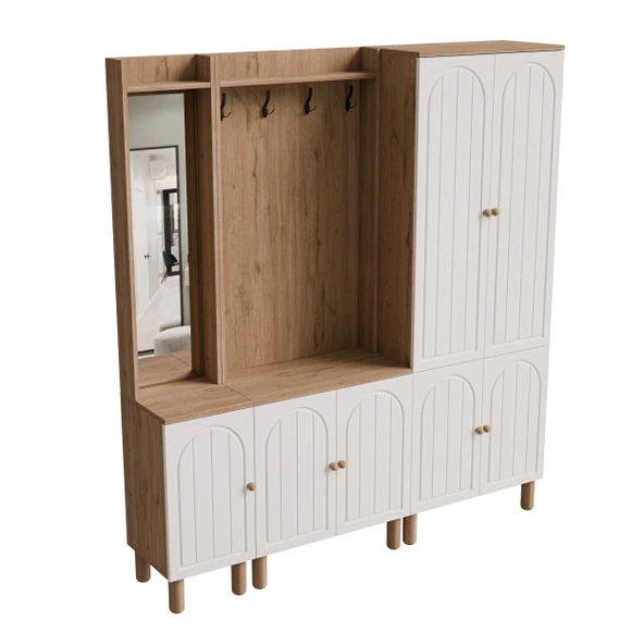 Set 5089-5072-5084 Rapsody Sol Aynalı 7 Kapaklı (MEMBRAN) 9 Askılı Bohem Portmanto Sepet-beyaz - 8