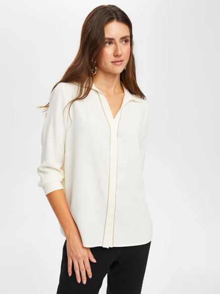 Faik Sönmez Kadın Zincir Şerit Detaylı Şık Gömlek 25YUS25GML014 - 10