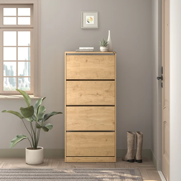 Flat Duo 4 Katlı Geniş Ayakkabılık - Florida Meşe 73x157x26 cm - 5