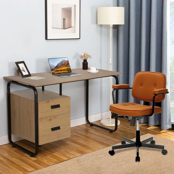 Button Çalışma Sandalyesi S.Deri - Koyu Hardal 62x77-87x60 cm - 4