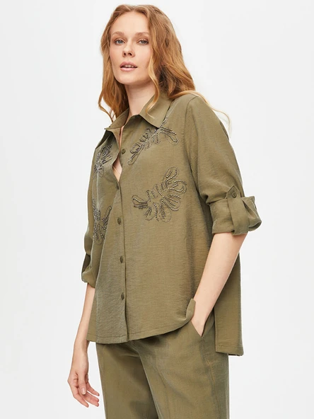 Faik Sönmez Kadın Zincir Ve Boncuk Nakışlı Liyoselli Gömlek U69300 - 2