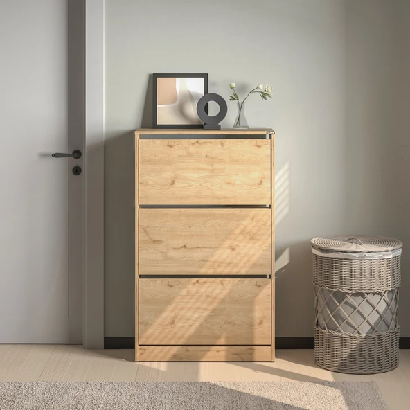 Flat Duo 3 Katlı Geniş Ayakkabılık - Florida Meşe 73x119x26 cm - 5