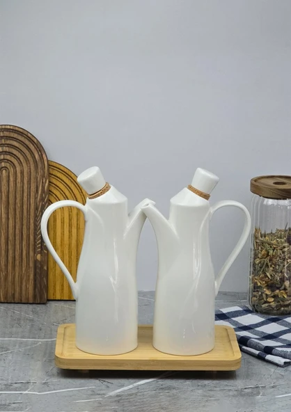 Eso Yağlık Seti - Porselen Bambu Yağdanlık, Sirkelik Takımı - 2x800 ML - 2