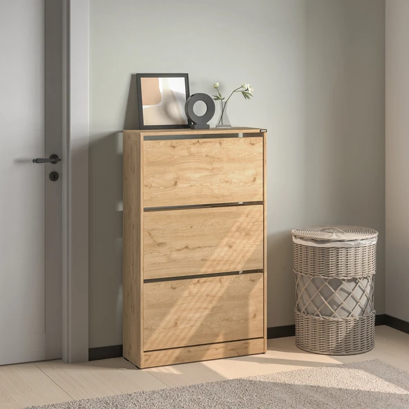 Flat Duo 3 Katlı Geniş Ayakkabılık - Florida Meşe 73x119x26 cm - 7