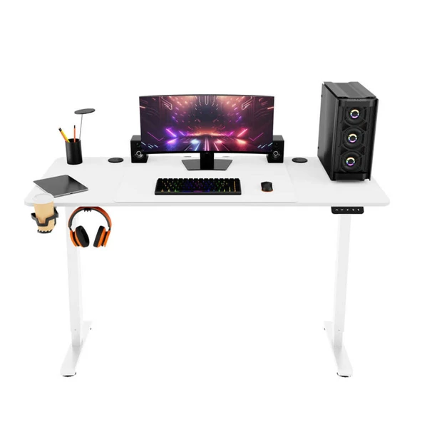 Adore Gaming Maestro-X Yükseklik Ayarlı Oyuncu Masası - Beyaz 140x72-117x60 cm - 5