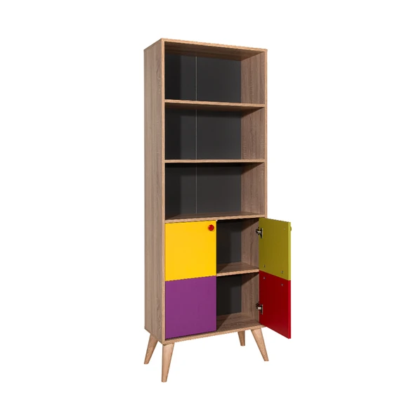 Rainbow Genç Odası 10 Raflı 5 Kapaklı Kitaplık Sonoma / Karşık Renk 67x185x30 cm - 12