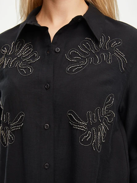 Faik Sönmez Kadın Zincir Ve Boncuk Nakışlı Liyoselli Gömlek U69300 - 7