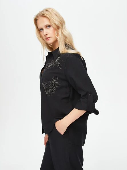 Faik Sönmez Kadın Zincir Ve Boncuk Nakışlı Liyoselli Gömlek U69300 - 6