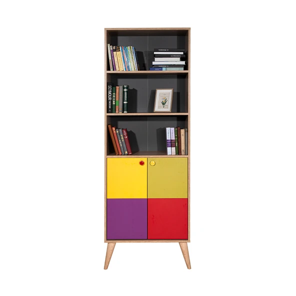 Rainbow Genç Odası 10 Raflı 5 Kapaklı Kitaplık Sonoma / Karşık Renk 67x185x30 cm - 7