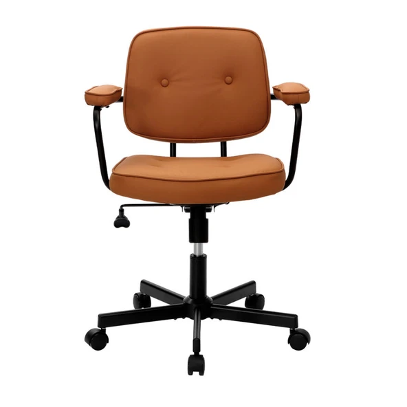 Button Çalışma Sandalyesi S.Deri - Koyu Hardal 62x77-87x60 cm