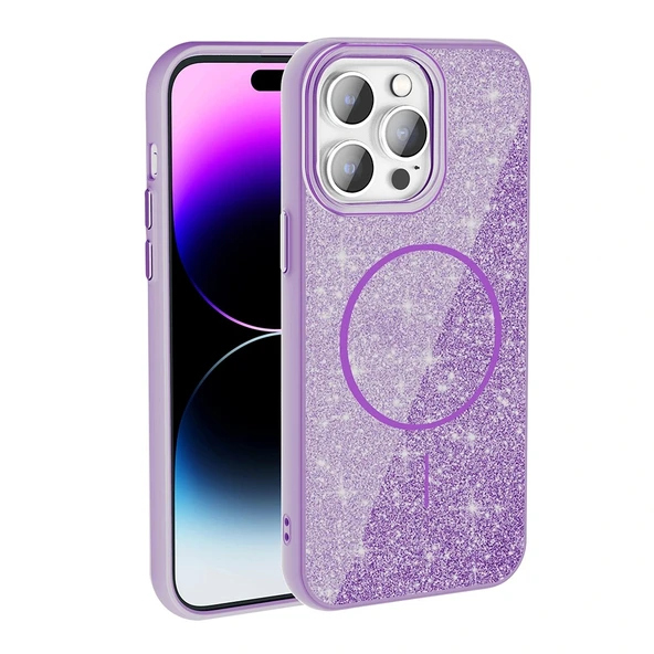 iPhone 14 Pro Max Kılıf Magsafe Şarj Özellikli Parlayan Simli Okso Kapak ürün görseli