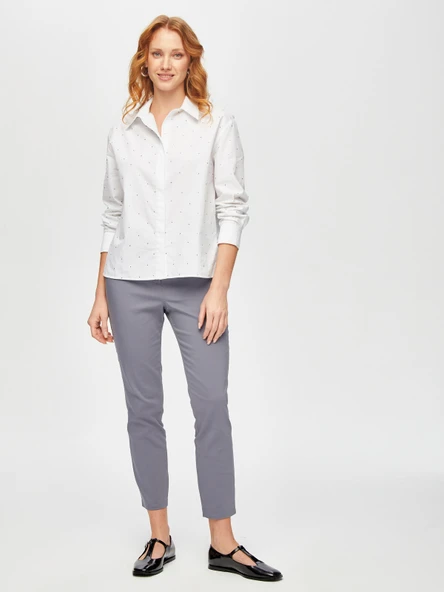 Faik Sönmez Kadın Taşlı Poplin Gömlek U69309 - 4