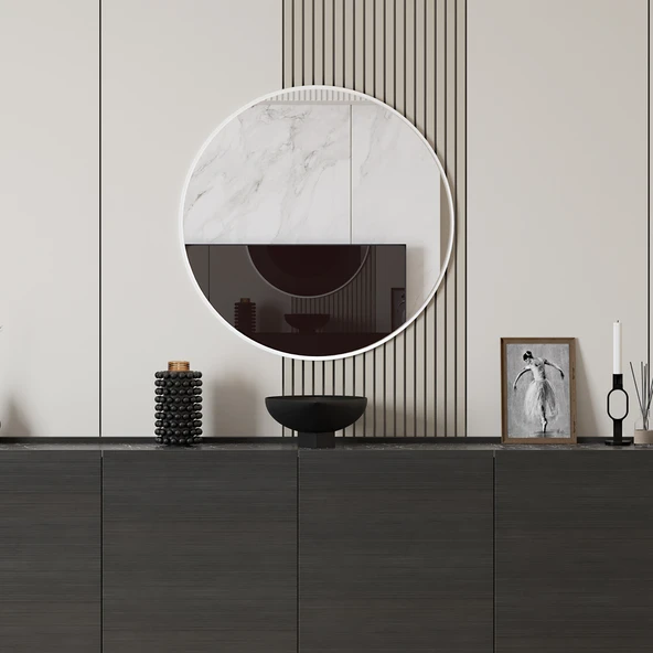 Sephia Yemek Odası Aynası Yuvarlak - Diamond Beyaz 72x2x72 cm - 3