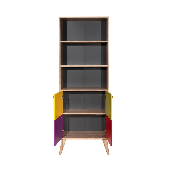 Rainbow Genç Odası 10 Raflı 5 Kapaklı Kitaplık Sonoma / Karşık Renk 67x185x30 cm - 9