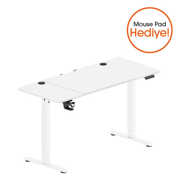 Adore Gaming Maestro-X Yükseklik Ayarlı Oyuncu Masası - Beyaz 140x72-117x60 cm