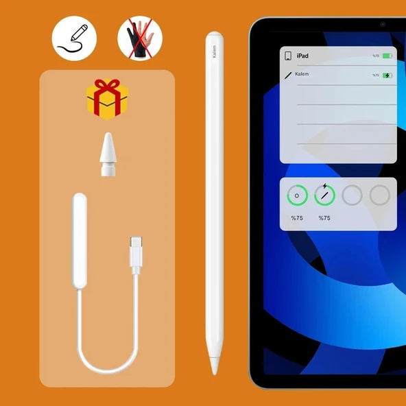 iPad 6/7/8/9/10 10.2/10.9/11niç Pencil 2.Nesil Uyumlu Avuç İçi Red/Eğim Stylus Dokunmatik Kalemi - 4