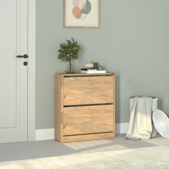 Flat Duo 2 Katlı Geniş Ayakkabılık - Florida Meşe 73x84x26 cm - 5