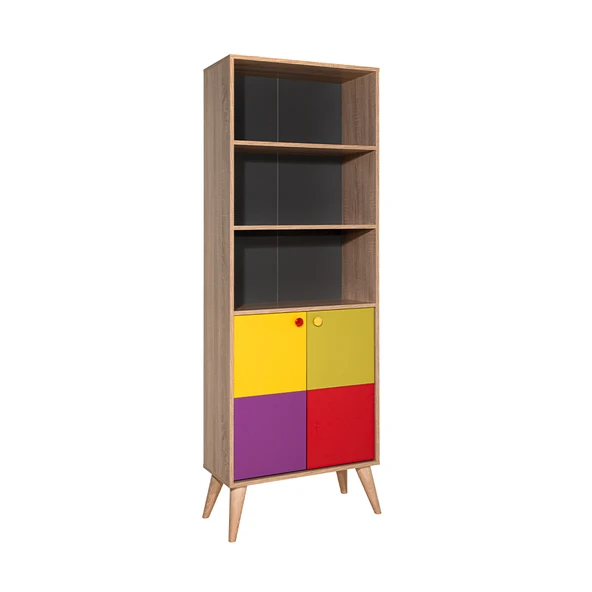 Rainbow Genç Odası 10 Raflı 5 Kapaklı Kitaplık Sonoma / Karşık Renk 67x185x30 cm - 11