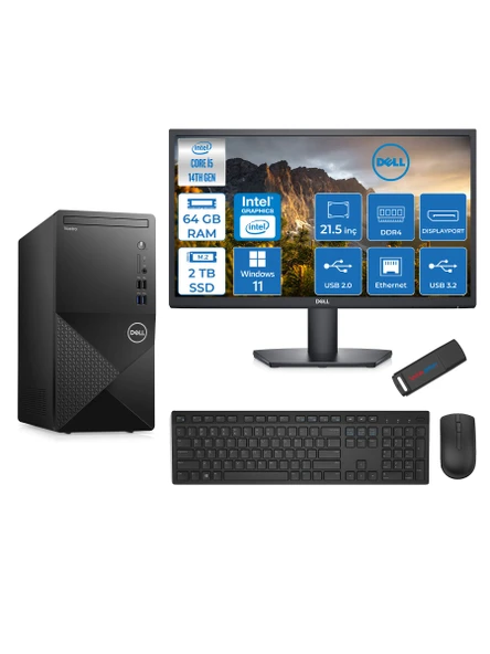 Dell Vostro 3020MT Intel Core I5 14400 64GB 2tb SSD WIN11H 21.5 Fhd Monitör Bilgisayar ZTN2042VDT3020MTMH129+ZETTAUSBBELLEK
