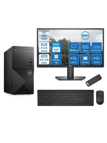 Dell Vostro 3020MT Intel Core I5 14400 8gb 512GB SSD WIN11P 23.8 Fhd Monitör Bilgisayar ZTN2042VDT3020MTNW102+ZETTAUSBBELLEK