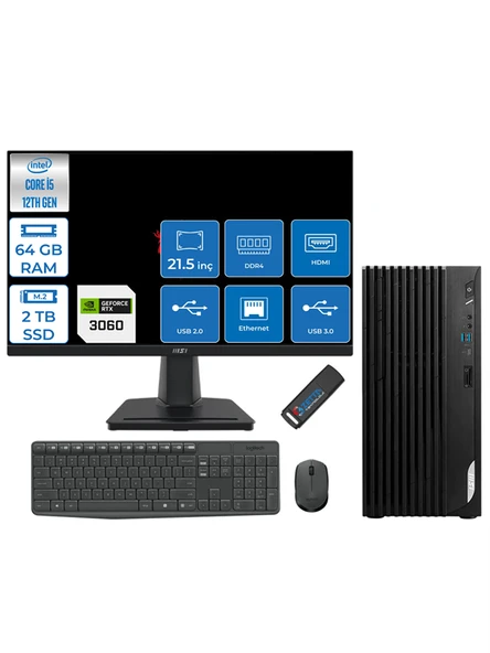 Msı Pro DP180 Intel Core I5 12400 64GB 2tb SSD 12GB/RTX3060 21.5" Monitör Windows 11 Home Masaüstü Bilgisayar MON36GT21422XTRH18 + Zettausbbellek
