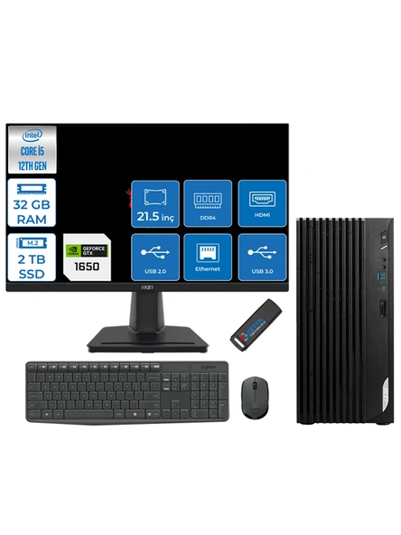 Msı Pro DP180 Intel Core I5 12400 32GB 2tb SSD 4GB/GTX1650/128BIT 21.5" Monitör Freedos Masaüstü Bilgisayar MON16GT21422XTRF10 + Zettausbbellek