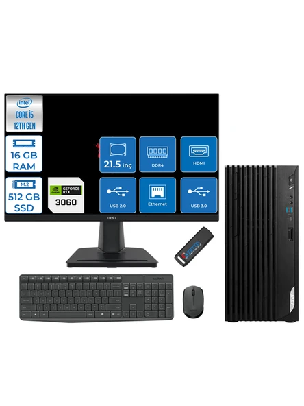 Msı Pro DP180 Intel Core I5 12400 16GB 512GB SSD 12GB/RTX3060 21.5" Monitör Windows 11 Pro Masaüstü Bilgisayar MON36GT21422XTRP20 + Zettausbbellek
