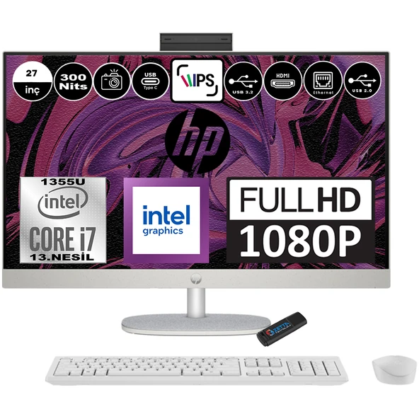Hp 27-CR0004NT Intel Core I7 1355U 32GB 2tb SSD Windows 11 Pro Intel Iris Xe Graphics 27 Inç IPS Fullhd All In One Bilgisayar 898B4EAP11+ Zetta Flash Bellek - 1
