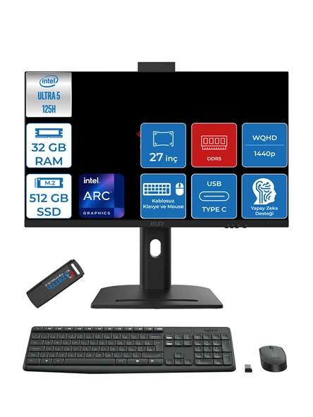 Msı Modern Aı Intel Core Ultra 5 125H 32GB Ddr5 512GB SSD Intel® Arc™ Graphics WIN11PRO 27" 2k Wqhd Taşınabilir Bilgisayar AM273QPP09 + Zettausbbellek ürün görseli