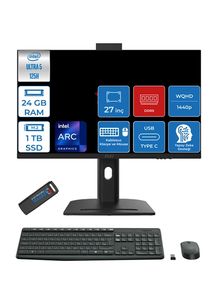 Msı Modern Aı Intel Core Ultra 5 125H 24GB Ddr5 1tb SSD Intel® Arc™ Graphics WIN11PRO 27" 2k Wqhd Taşınabilir Bilgisayar AM273QPP06 + Zettausbbellek ürün görseli 1