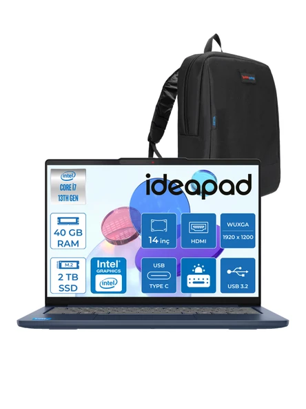 Lenovo Ideapad Slim 5 14IRH10 Intel Core I7 13620H 40GB Ddr5 2tb SSD 14" Wuxga (1920X1200) OLED 400NITS Freedos Taşınabilir Bilgisayar 83HR004CTRF15 + Zetta Çanta