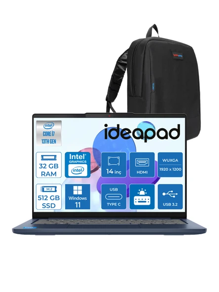 Lenovo Ideapad Slim 5 14IRH10 Intel Core I7 13620H 32GB Ddr5 512GB SSD 14" Wuxga (1920X1200) OLED 400NITS Windows 11 Home Taşınabilir Bilgisayar 83HR004CTRH09 + Zetta Çanta