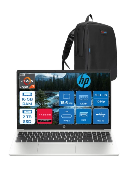 Hp 255 G10 Amd Ryzen 7 7730U 16GB 2tb SSD Amd Radeon Grafik Freedos 15.6" Taşınabilir Bilgisayar 9G1F9ETF09 + Zetta Çanta