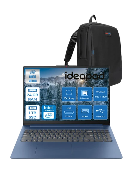 Lenovo Ideapad Slim 3 15IRH10 Intel Core I5 13420H 24GB 1tb SSD Freedos 15.3" Wuxga (1920X1200) IPS 300NITS Taşınabilir Bilgisayar 83K10062TRF05 + Zetta Çanta