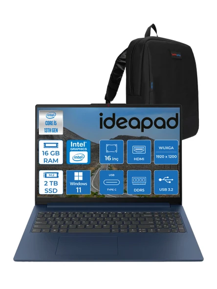 Lenovo Ideapad Slim 3 16IRH10 Intel Core I5 13420H 16GB 1tb SSD + 1tb SSD Windows 11 Pro 16" Wuxga (1920X1200) IPS 300NITS Taşınabilir Bilgisayar 83K2001RTRP03 + Zetta Çanta - 1
