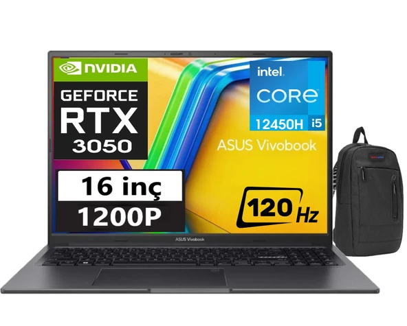 Asus Vivobook 16X 12.nesil Core I5 12450H 24GB 2tb SSD RTX3050 16 Inç 120Hz" Dos Wuxga Dizüstü Bilgisayar K3605ZC-N1012W08+WEBLEGELSINÇANTA