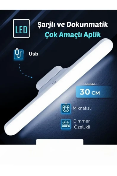 Hightek Dokunmatik Led Usb Şarjlı Aplik Kablosuz Mıknatıslı Lamba 3 Farklı Işık Rengi