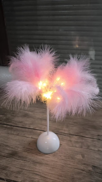 Naturalove  Ledli Tüy Masa Lambası Pembe  (Teşhir) - 2