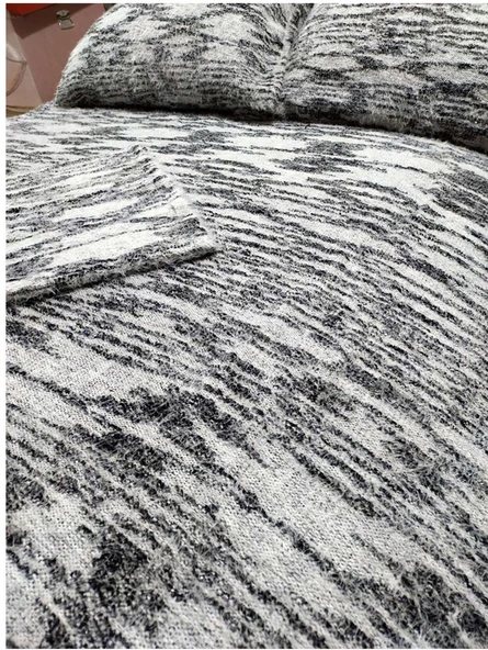 Tavşan Tüyü El Dokuma Yumuşak Dokulu Tek Kişilik Yatak Örtüsü (160x240)-Siyah/ beyaz - 2