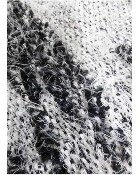 Tavşan Tüyü El Dokuma Yumuşak Dokulu Tek Kişilik Yatak Örtüsü (160x240)-Siyah/ beyaz - 3