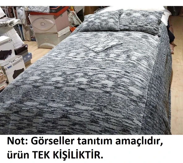 Tavşan Tüyü El Dokuma Yumuşak Dokulu Tek Kişilik Yatak Örtüsü (160x240)-Siyah/ beyaz - 4