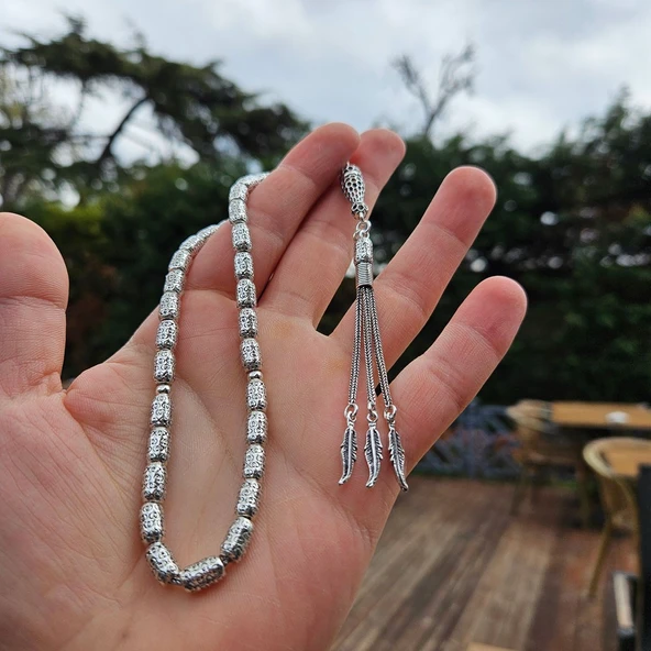 925 Ayar Gümüş  Fizyon Kesim Tesbih Model 2 - Resim 2