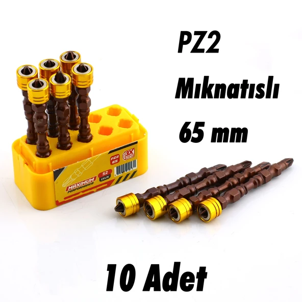 Mıknatıslı PZ2 Bits Uç 10 Adet 65 mm Renkli Vida Tutucu Sökme Yıldız Matkap Vidalama Ucu S2 Çeliği - 2