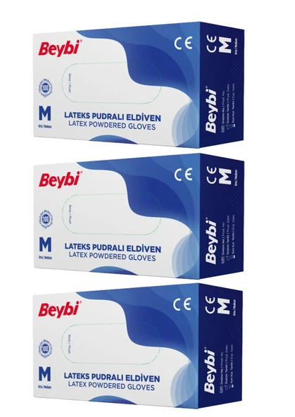 Lateks Pudralı Eldiven 100'lük 3 Kutu M Beden